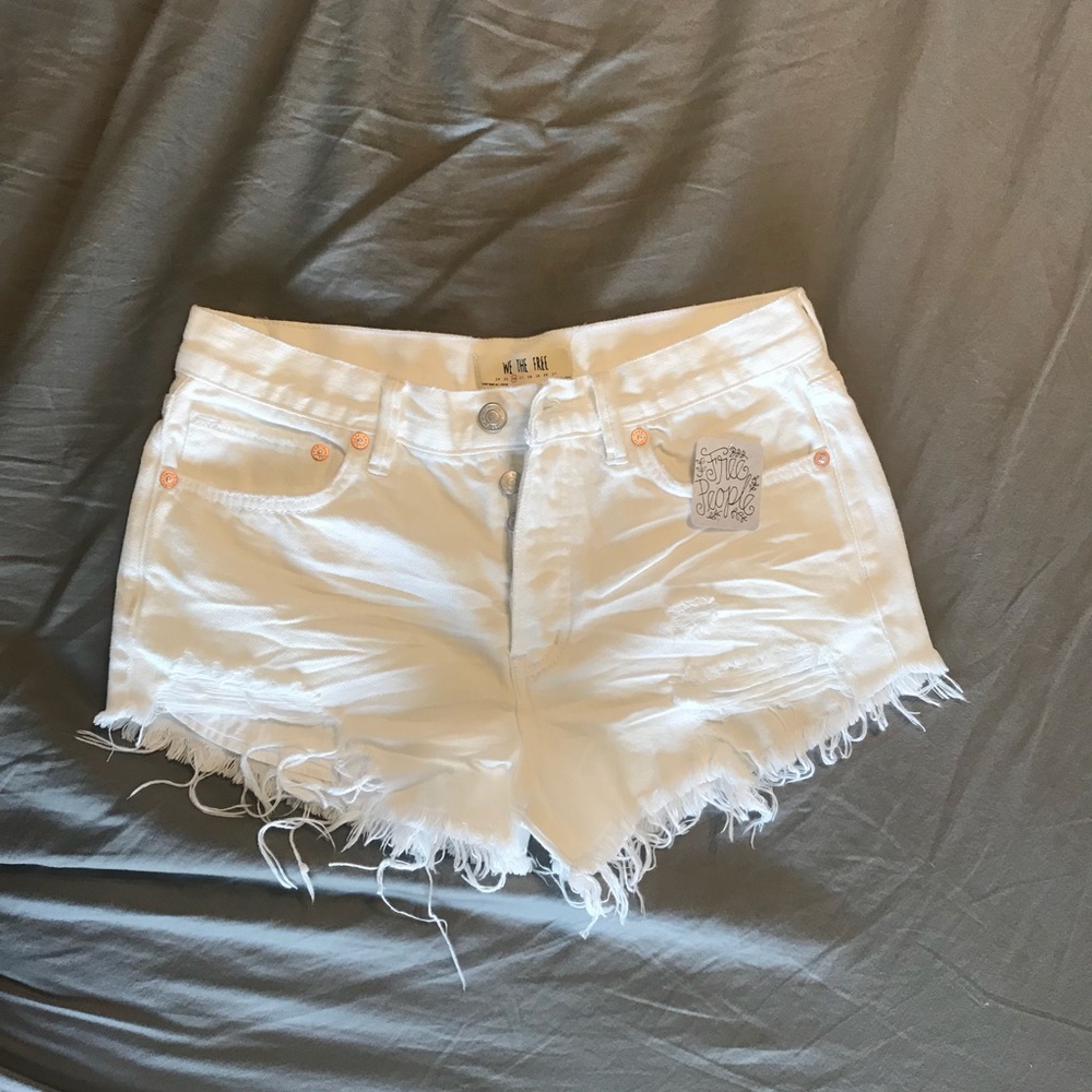 Free People White Good Vibrations Cut Off Shorts